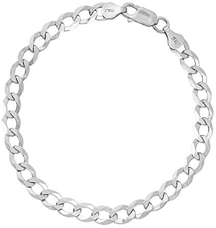 AKA Gioielli® - Herren Damen Armband 925 Sterling Silber Rhodiniert - 6.3mm Flache Panzerkette- Länge: 20 cm