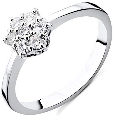OROVI Damen Diamant Ring Weißgold, Verlobungsring 9 Karat (375) Gold und Diamanten Brillanten 0.21 Ct Ring Handgemacht in Italien