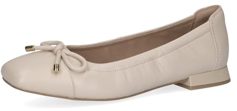 CAPRICE Damballerinaskor av läder med blockhäl, cream perlato, 39 EU