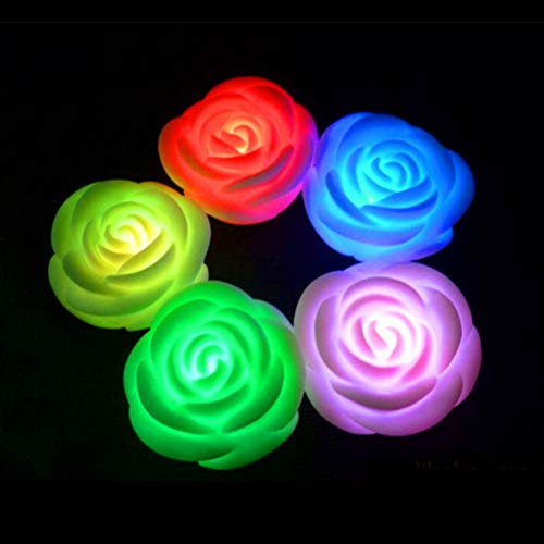 6 Stück LED Rosenlichter Weiß, Farbwechselnd, aus Kunststoff | Party und Restaurant, Künstliche Blüten, Romantische Nachtlicht Dekoration Zufällige Farbe