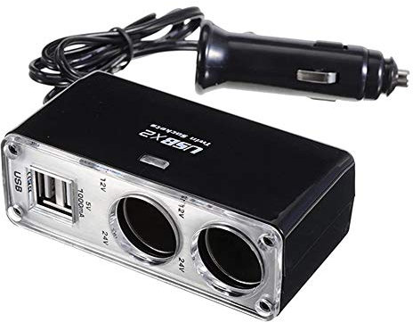 Auto Ladegerät Steckdose, Asudaro Auto Zigarettenanzünder Adapter USB Auto Ladegerät 12V / 24V DC-Steckdose Splitte mit 2 USB Ports Verteiler Adapter KFZ-Ladekabel Autoladegerät,Schwarz