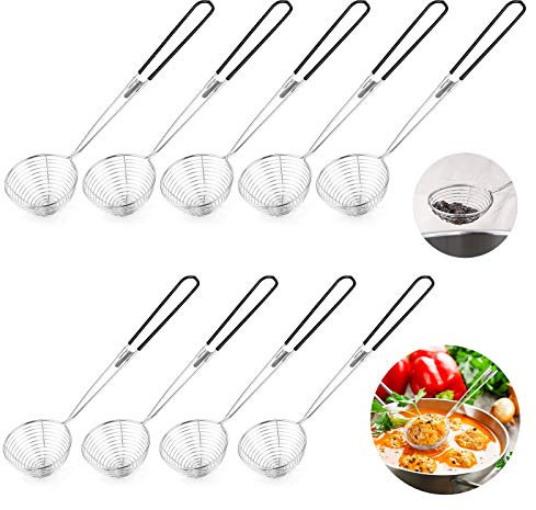 9 Pcs Stainless Steel Spider Strainer Spoon, Kitchen Wire Skimmer Spoon with Handle, Small Spider Skimmer Ladle, Ergonomic Strainer Ladle for Hot Pot, Tortellini and Meatball