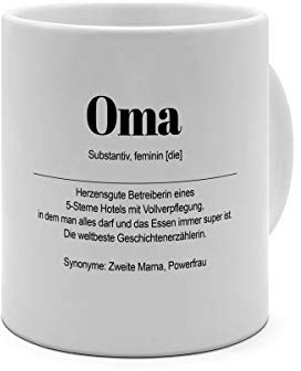 XXL Riesen-Tasse mit Definition Oma - Tasse mit Spruch, Wörterbuchtasse, Geschenktasse, witzig, Kaffeebecher, Becher, Jumbo-Tasse, Riesen-Becher - Farbe Weiß