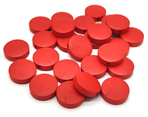 120 Pieces Round Wood Discs with Hole - Flat Wood Coin, Spacer, Diffuser & Pendant Charms For Christmas, Birthdays, Board Tags & DIY Jewelry Making (1 1/5 Red)