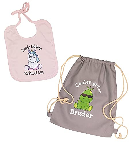 Babinjo Babygeschenk-Set Großer Bruder & kleine Schwester (Grau/Rosa)
