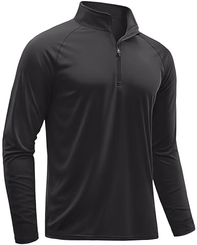 TACVASEN Men's Black Solid Long Sleeve UV Protection Athletic Shirt, Medium