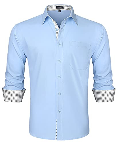 HISDERN Chemise Homme Manches Longues Regular Fit Chemises Hommes Habillées de Marque Business Casual Chemise avec Poche Repassage Facile,Pourpre Clair,L