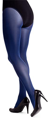 LORES Satin damtights 100 denier tjock blank look vanlig glans ogenomskinliga hela strumpor tryckfria strumpbyxor Lucido, Prussen, XL