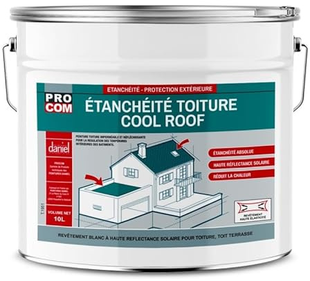 PRO COM Peinture toiture étanche Cool Roof, peinture réfléchissante blanche, anti chaleur 10 litres