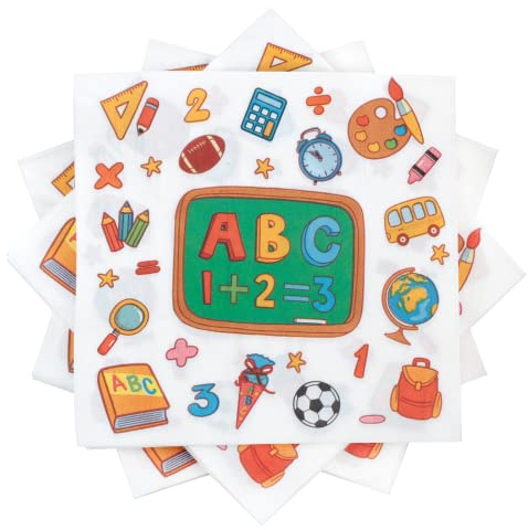 HONMOK 40 Stück Servietten Einschulung Schulanfang Servietten 33x33cm | Schuleinführung Papierservietten ABC 123 Partygeschirr Tischdeko für Schulanfang 1. Schultag Party Deko