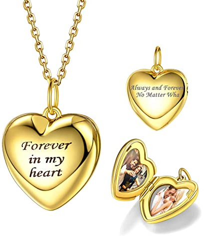 Bestyle Medaillon zum Befüllen 925 Sterling Silber Vergoldet Kette mit Bild Personalisierte Herz Anhänger für Mama Tochter Mädchen, 55cm Länge
