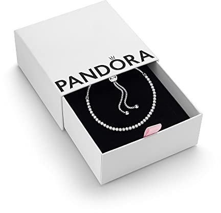PANDORA Timeless Women's Sterling Silver Sparkling Slider Tennis Bracelet, Size 23, With Gift Box