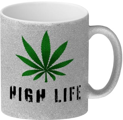 speecheese High Life Glitzer-Kaffeebecher mit Marihuanablatt in grün