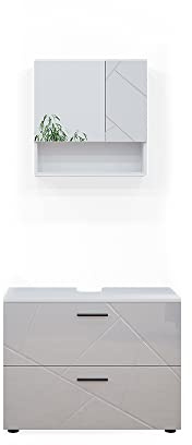 Vicco Badmöbel-Set Irma, Weiß Hochglanz, 80 cm | besteht aus Badspiegel und Waschbeckenunterschrank