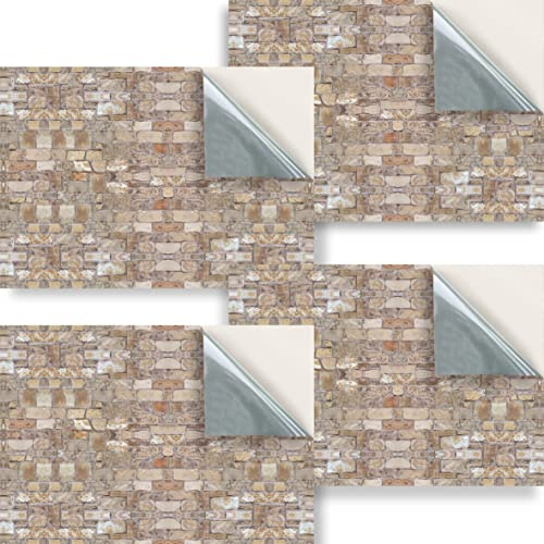 Stick & Go Repositionable Self Adhesive Dolls House Wallpaper 1:24 Scale (Set of 4 Sheets) - Natural Stone Wall - No. 171