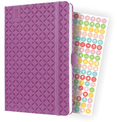 SIGEL J4115 Wochenkalender Jolie 2024, ca. A5, violett, Hardcover, Gummiband, Stiftschlaufe, Einstecktasche, 174 Seiten, aus nachhaltigem Papier, Terminplaner