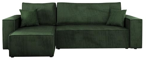 Mirjan24 Ecksofa Kobaro Cord Sofa Eckcouch Couch mit Schlaffunktion und Bettkasten Ottomane Universal, L-Form Couch Schlafsofa Bettsofa Farbauswahl (Poso 14)