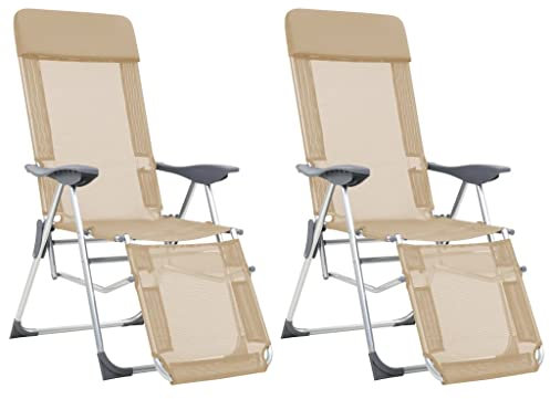 vidaXL Liegestuhl 2 STK., Sonnenliege Klappbar Verstellbar, Gartenliege Strandstuhl mit Fußteil, Klappstuhl Campingstuhl, Creme Textilene