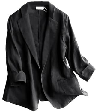 IDEALSANXUN Black Blazer Jacket for Women Blazers Summer Lightweight Jacket Womens Blazers for Work Casual Cotton Linen Blazer(Black, L)