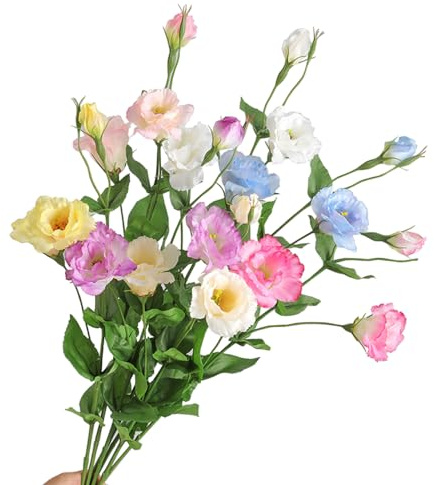 BQEE Künstliche Blumen, 3 Stück, Kunststoff, Eustoma grandiflorum, Blumen, Seidenblumenarrangement, Zubehör für DIY, Hochzeit, Party, Heimdekoration (gelb)
