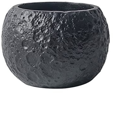 UsmAsk Pot de Fleur personnalisé Couleur Lune Vert Pot de Fleurs créatif Rond en Ciment Durable pour Plantes d'intérieur, Plantes Grasses, Fleurs (Couleur : Beige) (Noir)