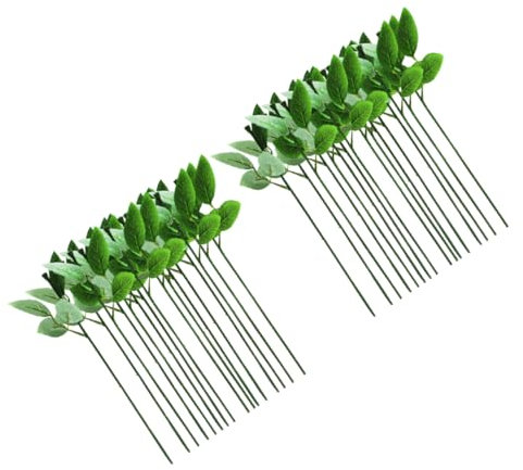 Operitacx 40 Stk Rosenstiel simulierte Blumenstiele künstliche Blumenbündel Grünzeug Girlande handgefertigtes Material bastelt Blumendraht Hochzeit Kranz Rosenblätter grüne Blätter Draht.