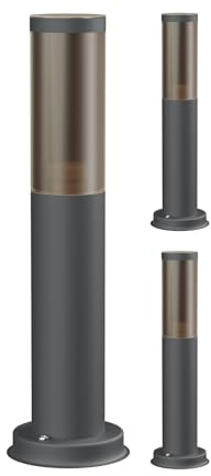 ledscom.de 3x Wegelicht/Pollerleuchte/Gartenleuchte PORU für außen, Rauchoptik, IP44, 39 cm, anthrazit, 1x E27 max. 40W