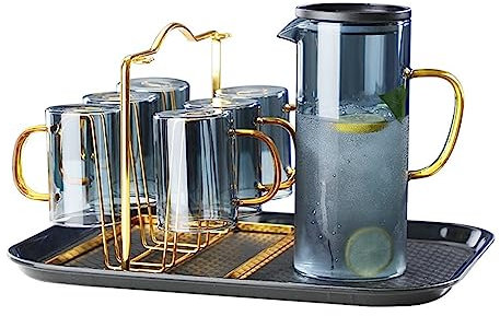 Cruche Bouilloire froide en verre épaissi pot de jus de maison créatif avec couvercle filtre théière résistant aux hautes températures ensemble de tasse d'eau Cruche a Eau