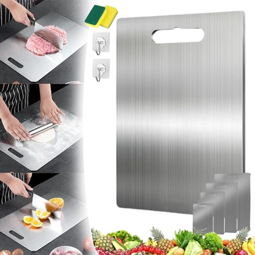 Liocwocne Tagliere Titanio Acciaio Inox, Titanio Cutting Boards, Stainless Steel Cutting Board, Thickened Non Slip Non Stick Chopping Board (39 * 28cm)