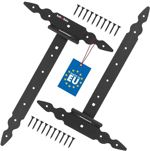 KOTARBAU® T Scharniere schwarz L: 350mm Kreuzgehänge pulverbeschichteter Stahl Gartentor Scharnier Türband Holztür Ladenband Torscharniere Schwerlast Türbänder Beschläge Gartentor Tor Scharniere