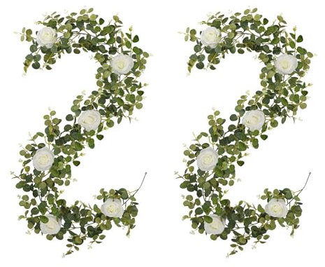 BESTORI 2PCS Guirnaldas Artificiales de Hojas de Eucalipto Plantas Hiedra Colgante Artificial para Decoración de Arco Fondo Boda Blanco
