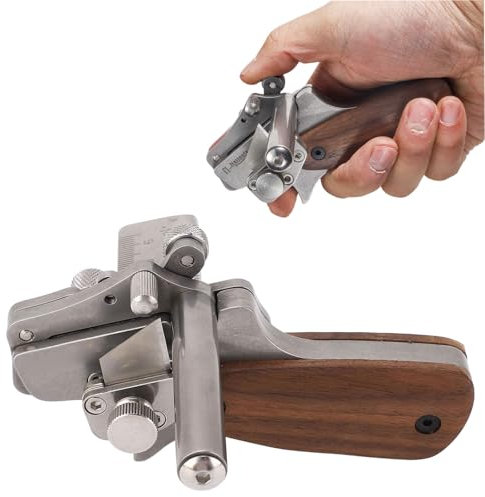 ZbOLi Strip Strap Cutter, Stainless Steel Leather Strap Band Cutter Hand Cutting Tool, Black Walnut Handle 10-60mm Adjustable Manual Leather Strip Cutter, for DIY Leather Crafts