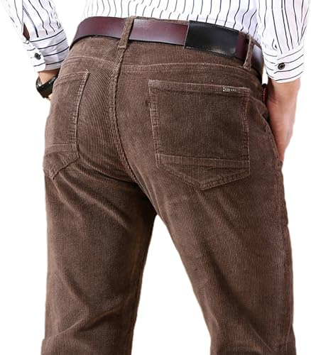 Enrico Pantalon en velours côtelé pour homme, avec jambe droite, pantalon de loisirs, avec jambe droite et devant plat, classique, décontracté et chic pour l'automne et l'hiver (kaki foncé, 34)