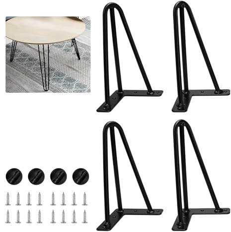 Möbelfüße 4 Stück, 20cm 3 Streben Hairpin Legs Metall Schwarz Tischbeine | Haarnadel Tischbeine mit Bodenschoner und Schrauben | DIY Füße für Nachttisch, Beistelltisch, Couchtisch, Hocker