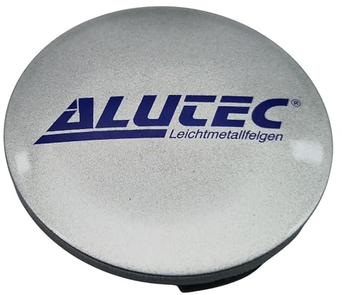 1X Alutec Nabendeckel 64mm Silber (N32) Logo Blau (ALC) - Original Felgendeckel/Nabenkappe/Hubcap