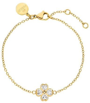 Purelei Bracelet femme élégant chaîne d'ancre, pendentif trèfle, acier inoxydable plaqué or 18 carats, longueur réglable, bijou cadeau chance