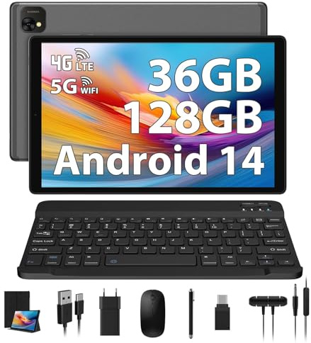 PIXGOOD Tablette 10 Pouces 4G LTE et 5G WiFi, Android 14.0 Octa-Core, 36GB RAM, 128GB ROM (1TB Expandable), INCELL 1980 * 1200, 13MP+8MP, Tablette avec Clavier etc, GPS/Bluetooth (Gris)