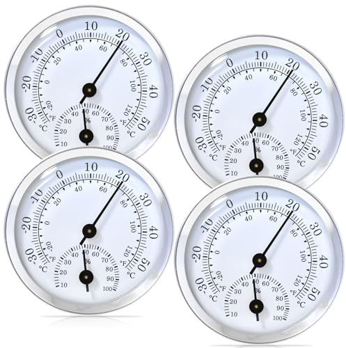 4 Stück Thermometer Hygrometer, 58mm Präzisions Thermo-Hygrometer, Temperatur und Luftfeuchtigkeitsmesser, Zimmerthermometer Geeignet für Haushalt, Innenbereich, Seniorenzimmer und Babyzimmer