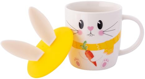 Ostertasse mit Deckel Hasenohren Ostern Tasse Keramik Becher Osterdeko Teetasse 330ml Frühling (Osterhase 2)