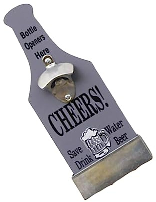 IMIKEYA Vintage Wall Mounted Bottle Opener with Cap Catcher Box - Unique Wooden Beer Opener for Home Bar or Pub - Light Finish Bar Accessory for Any Occasion