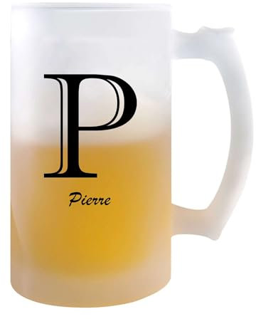 Planetee Verre à Bière Pierre Lettre Chic | Chope de Bière Pinte | Idée Cadeau Prénom Anniversaire Papa Collègue Départ Retraite Noël