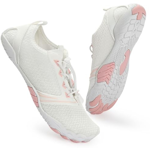 AOOSA Scarpe da Scoglio Uomo Donna, Scarpe da Scoglio Donna Uomo da Immersione, Antiscivolo Scarpe Spiaggia, per Bagno Spiaggia Mare Snorkel Yoga, Parco Acquatico, 40 EU, Bianco Rosa