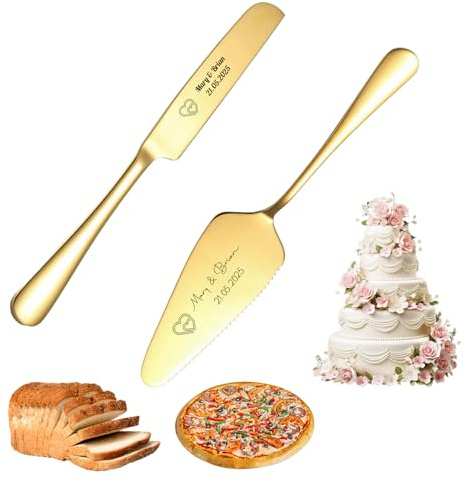 FKF Tortenheber inkl. Tortenmesser im Set mit Gravur, Individueller Name | das als personalisiertes Geschenk zur Goldenen Hochzeit für Geburtstage und Jubiläen verwendet werden kann