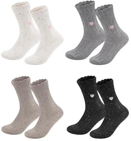 Beaulov 4 Paar Damen Merino Wollsocken Thermal Woll Socke Fun Floral Cuff Socke Gestickte Dotting Cute Socken für Winter Casual Neuheit Mädchen Geschenk