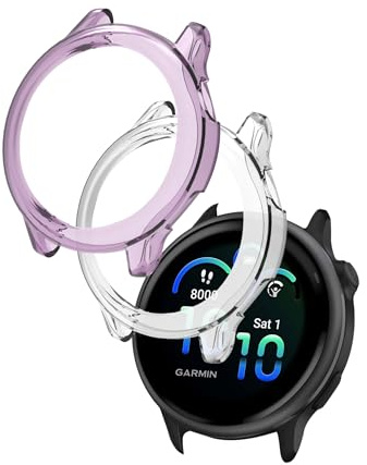(2 Pack) Case for Garmin vivoactive® 6 Health and Fitness GPS Smartwatch,Soft Flexible TPU Thin Lightweight Bumper Cover Protector for Garmin vivoactive 6,(Transparent + Transparent Purple)