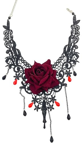 OHYER Gotisch Choker chocker Tattoo-Halsband für Mädchen 90er jahre accessoires halsband damen Choker Lolita Kostüm Zubehör Verstellbare Für Halloween Karneval Partys und Fasching (Weinrote Rosen)