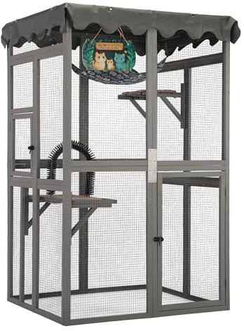 2-in-1 Catio Outdoor Cat Enclosure,Cattery Outdoor/Indoor for cats, Wooden Cat House Shelter, Kitty Cage with 3 Platforms for Patio Indoor,Accommodate Up to 2-3 Cats（162.05 * 100.08 * 84.58cm）