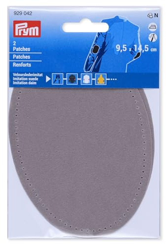 Prym 929042 Patches Velourslederimitat, aufbügelbar, 9,5 x 14,5 cm, hellgrau