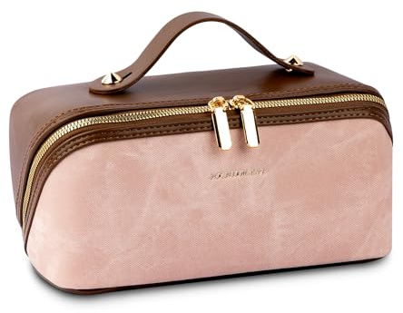 ROCKCOON Travel Makeup Bag, Large Capacity Cosmetic Bags, Waterproof Portable Make Up Toiletry Bag with Compartments for Women Girls, Pink