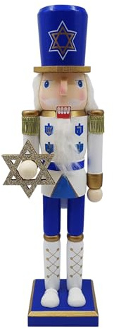 Figurines casse-noisette en bois, décoration de Hanouka, blanc et bleu, statue de collection pour comptoir, table, étagère, cheminée